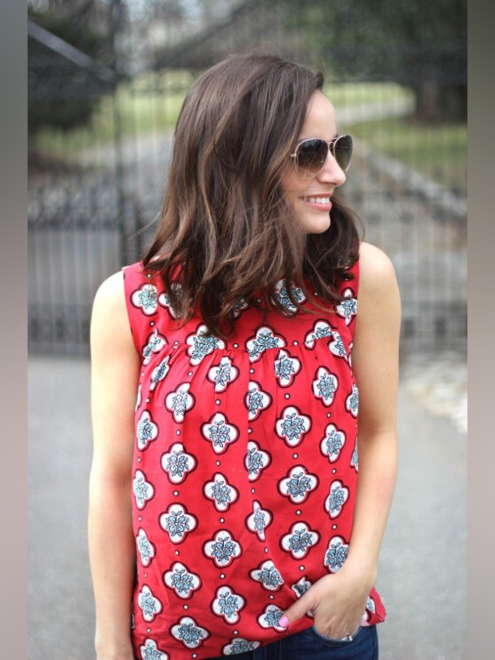 LOFT Sleeveless Camisole Smocked Top Red (S)
